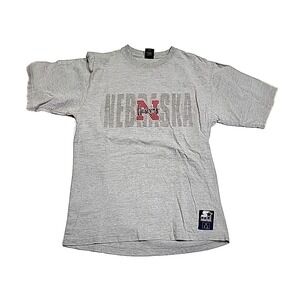 Vintage Starter Team Nebraska Huskers Heathered Gray Graphic Print T-Shirt Men M